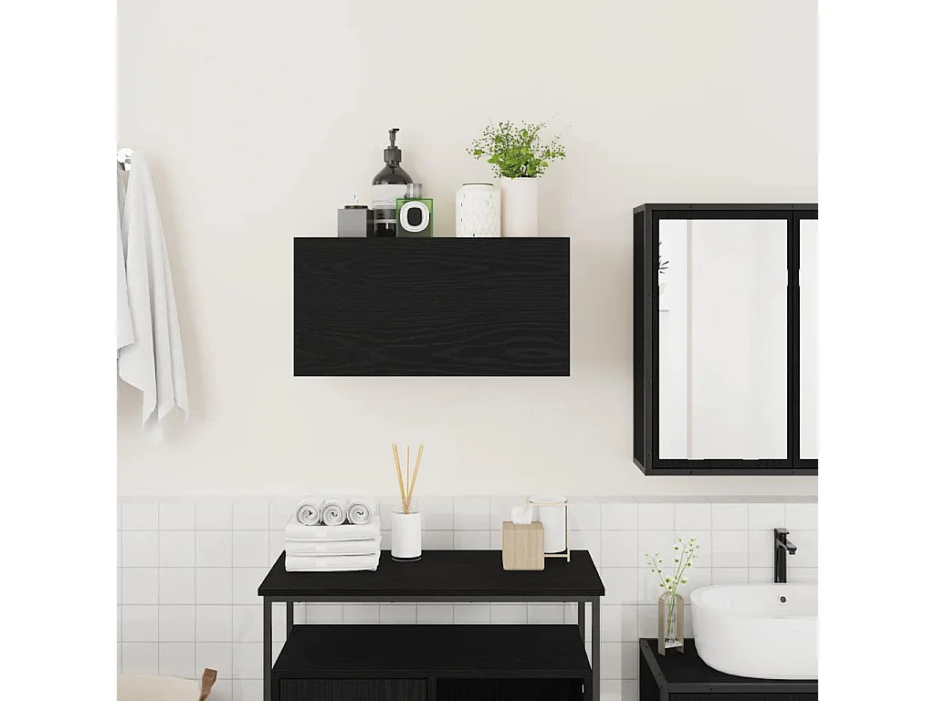 Armoire murale de bain noir 60x25x30 cm bois d'ingénierie