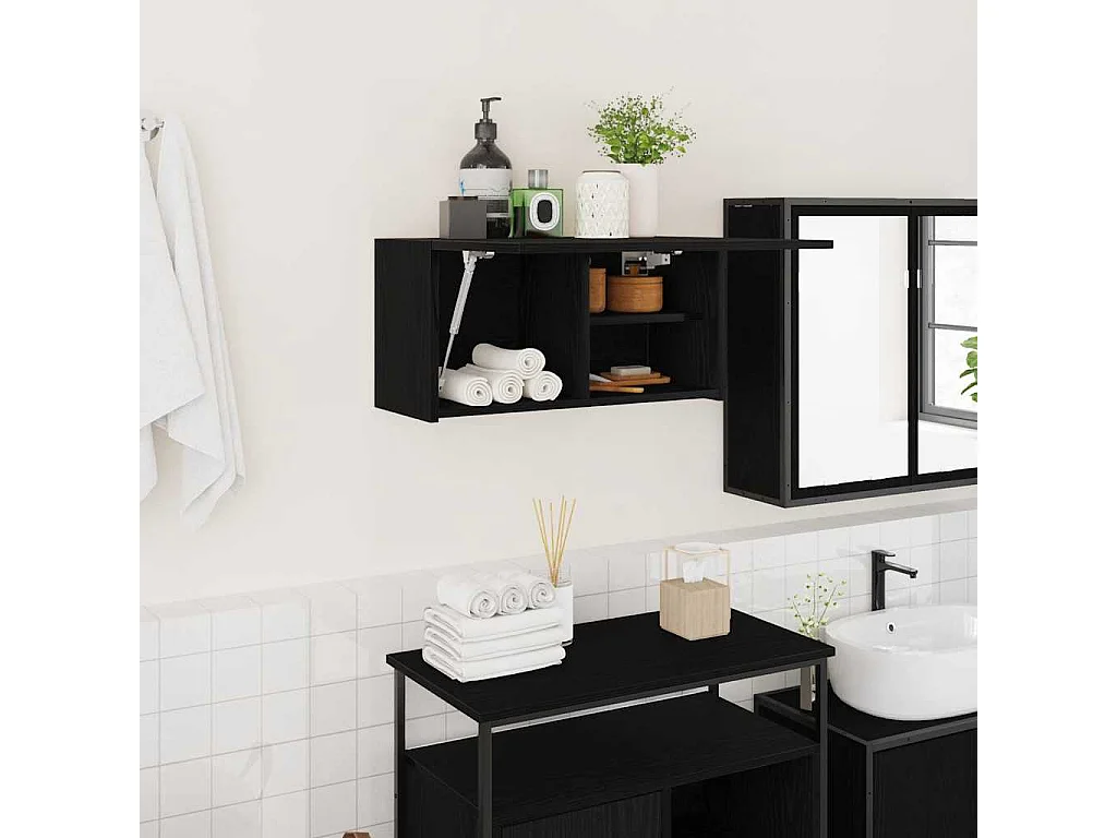 Armoire murale de bain noir 60x25x30 cm bois d'ingénierie