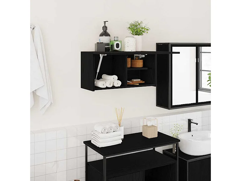 Armoire murale de bain noir 60x25x30 cm bois d'ingénierie