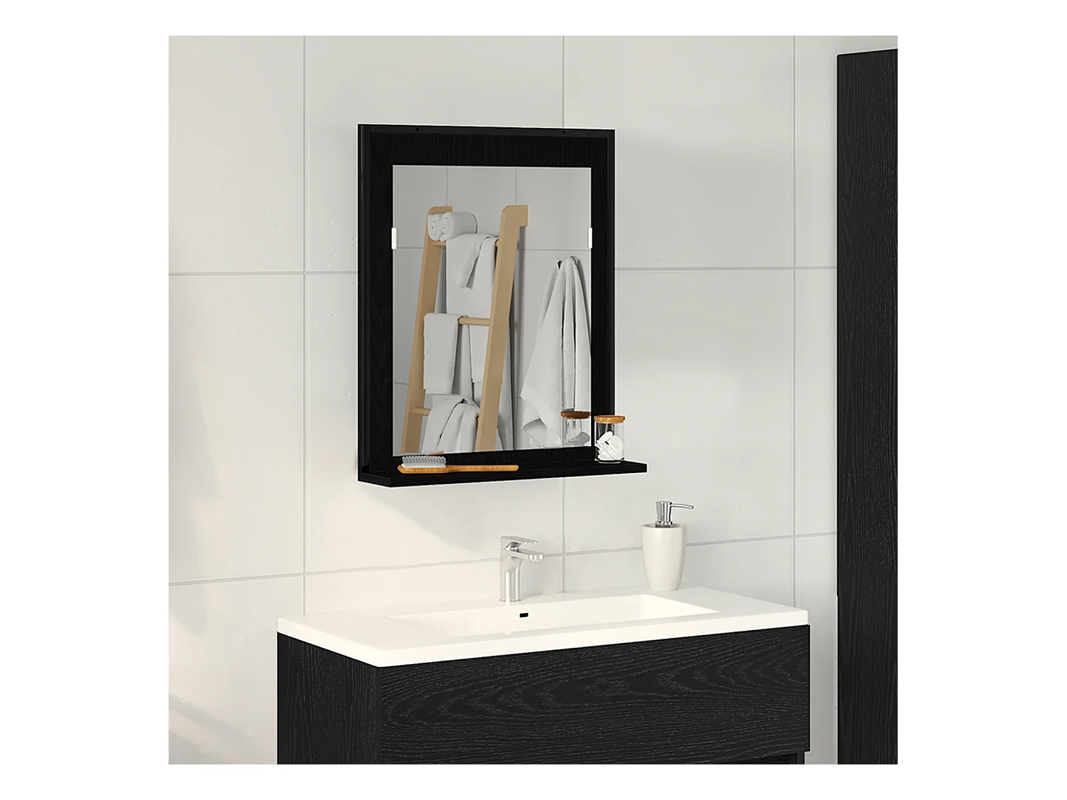 Zwarte eiken badkamerspiegel 50x12x60 cm gemaakt van bewerkt hout