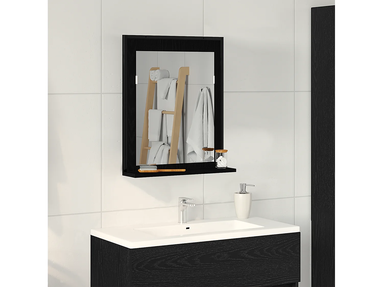 Miroir de salle de bain en chêne noir 50x12x60 cm en bois d'ingénierie