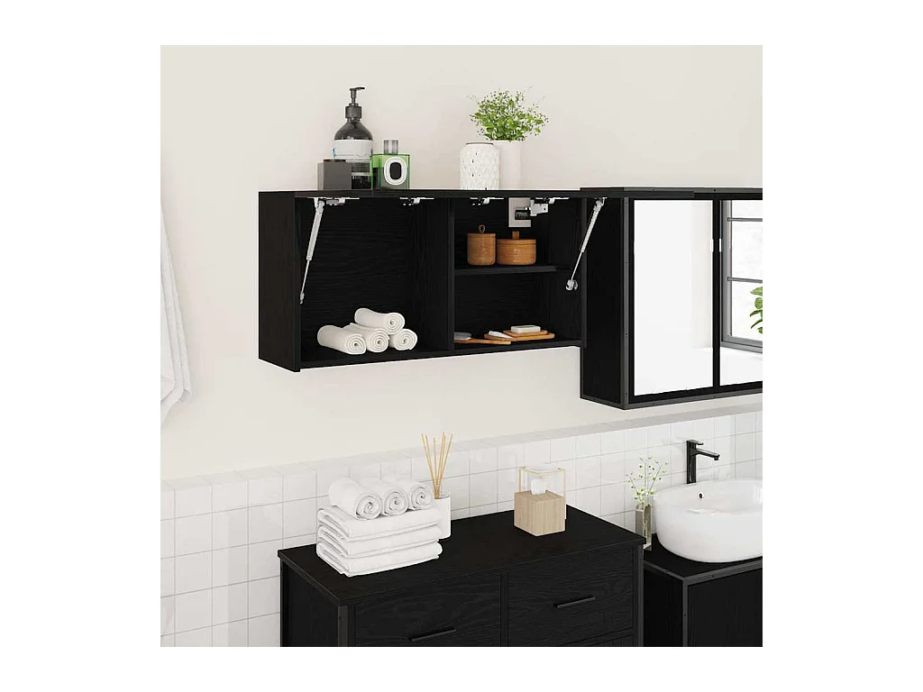 Armoire murale de bain noir 80x25x40 cm bois d'ingénierie