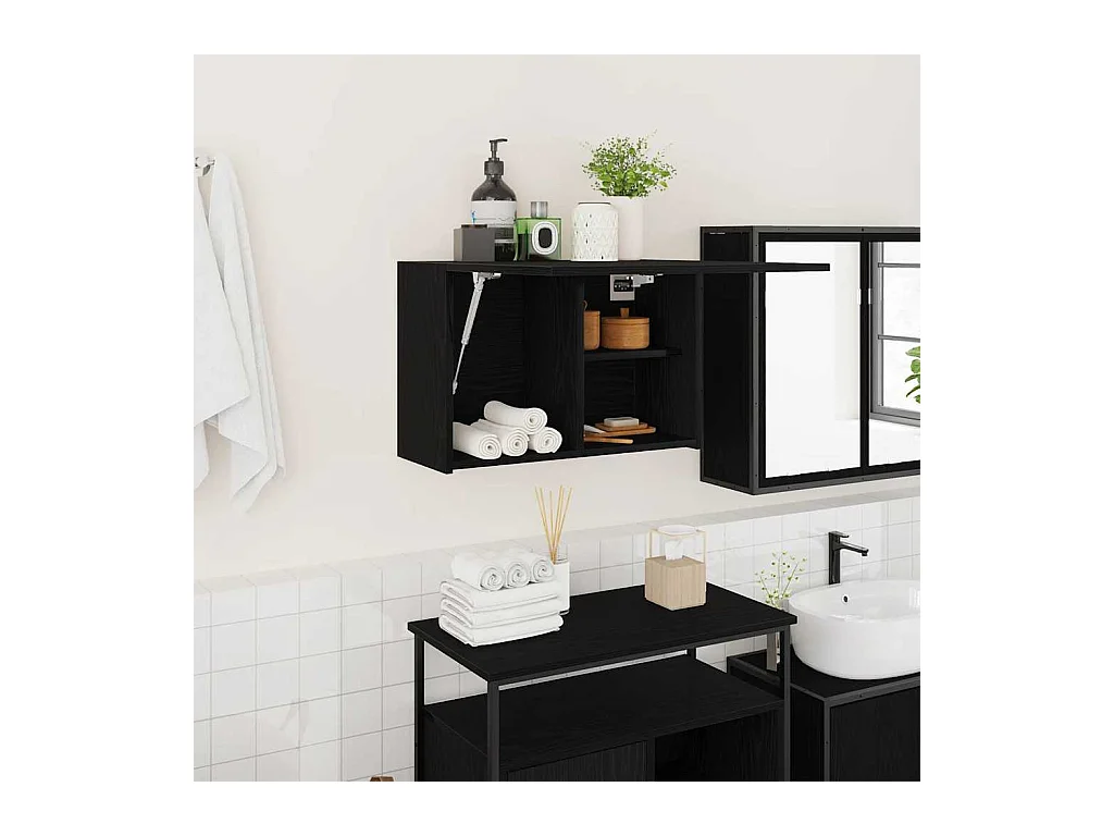 Mueble de baño de pared negro 60x25x40 cm madera de ingeniería