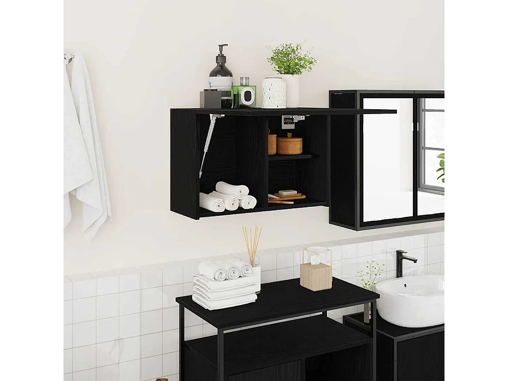 Mueble de baño de pared negro 60x25x40 cm madera de ingeniería