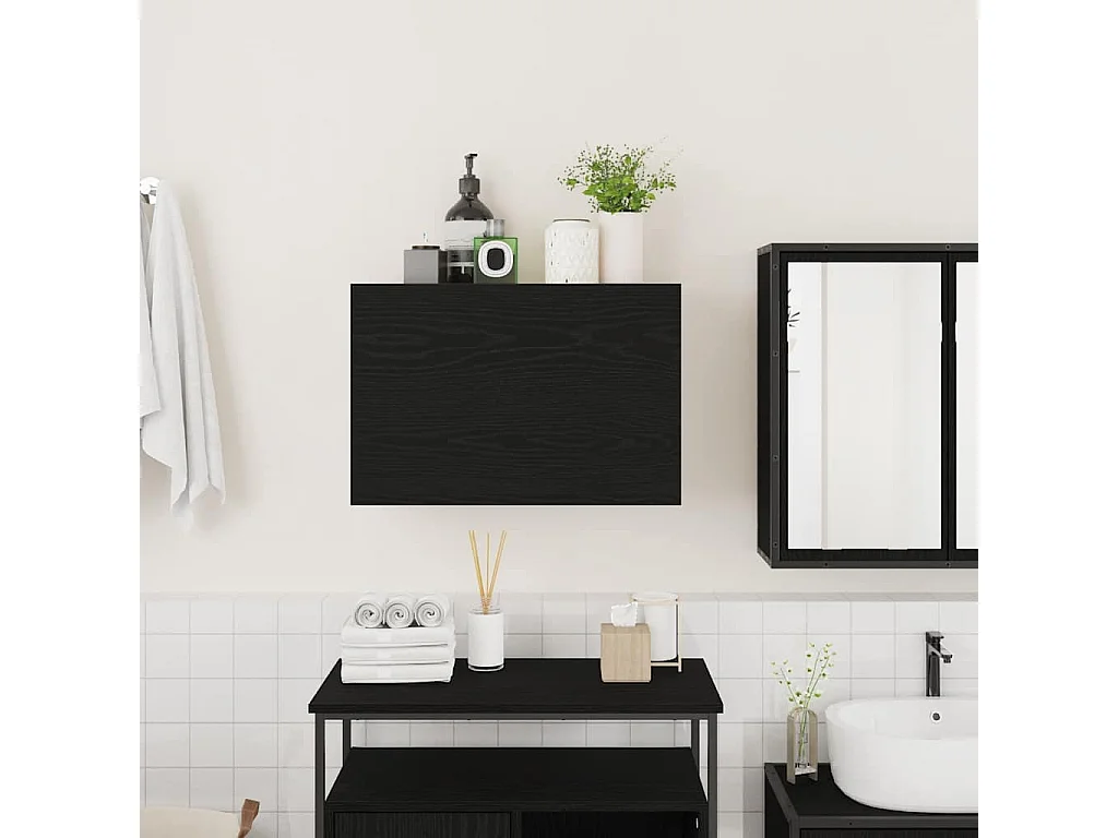 Mueble de baño de pared negro 60x25x40 cm madera de ingeniería