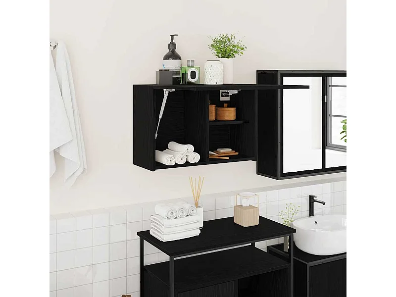Mueble de baño de pared negro 60x25x40 cm madera de ingeniería