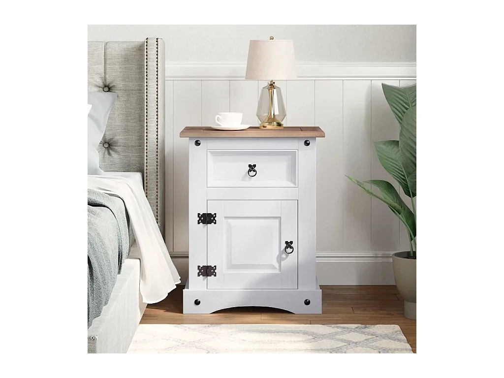 Comodino  Range in pino messicano bianco 53x39x67 cm