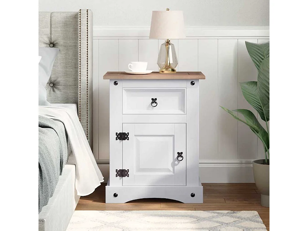 Mesita de noche  Range Pino Mexicano Blanco 53x39x67 cm