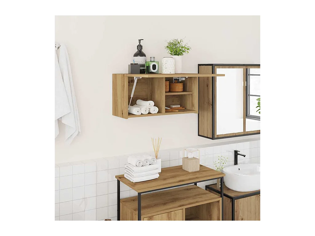 Armoire murale de bain chêne artisanal bois d'ingénierie