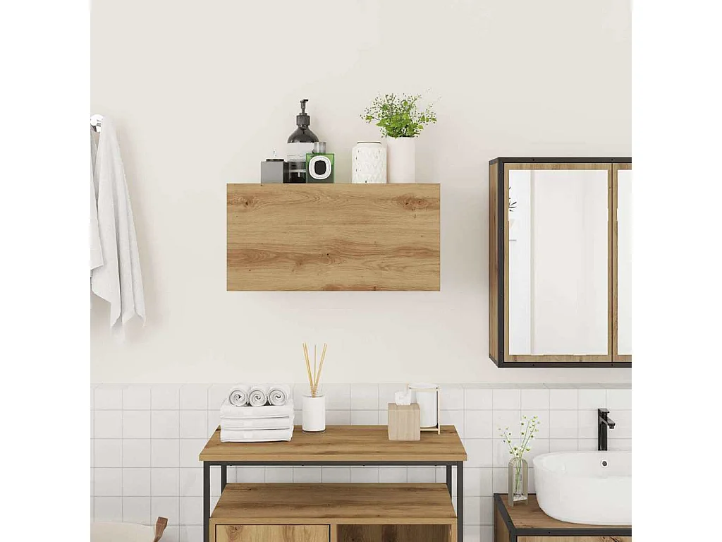 Armoire murale de bain chêne artisanal bois d'ingénierie