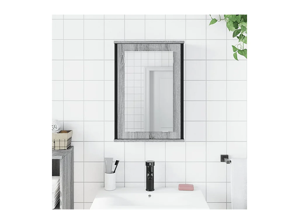 Mobiletto per bagno con specchio in legno ingegnerizzato grigio Sonoma