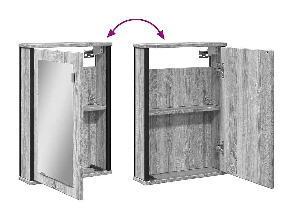 Mobiletto per bagno con specchio in legno ingegnerizzato grigio Sonoma