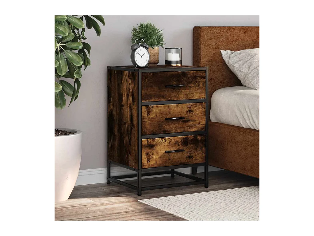 Table de chevet chêne fumé 40x34,5x60cm bois d'ingénierie métal