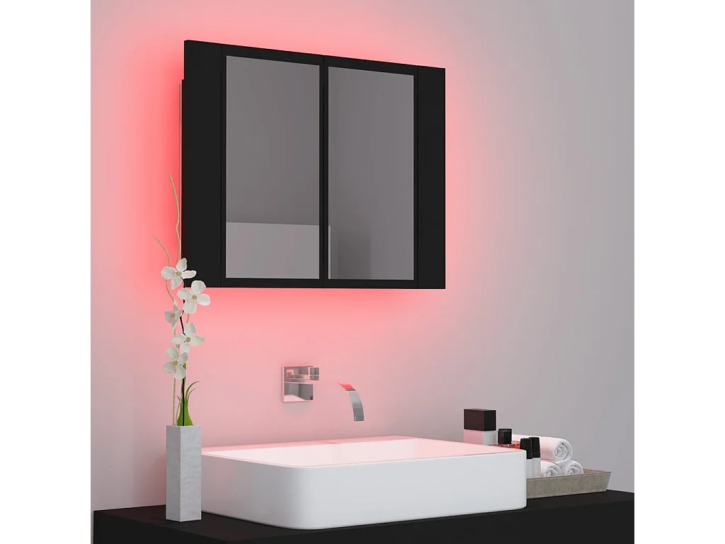 Armario de baño con espejo LED, acrílico, negro, 60 x 12 x 45 cm