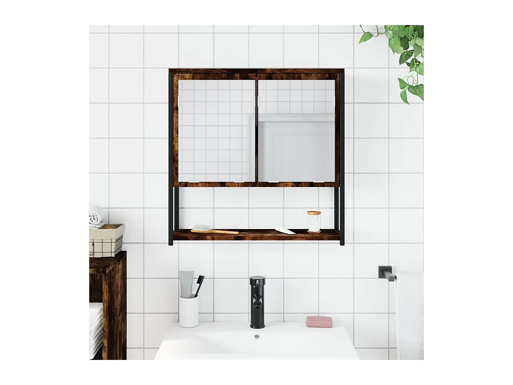 Armoire à miroir de salle de bain chêne fumé bois d’ingénierie