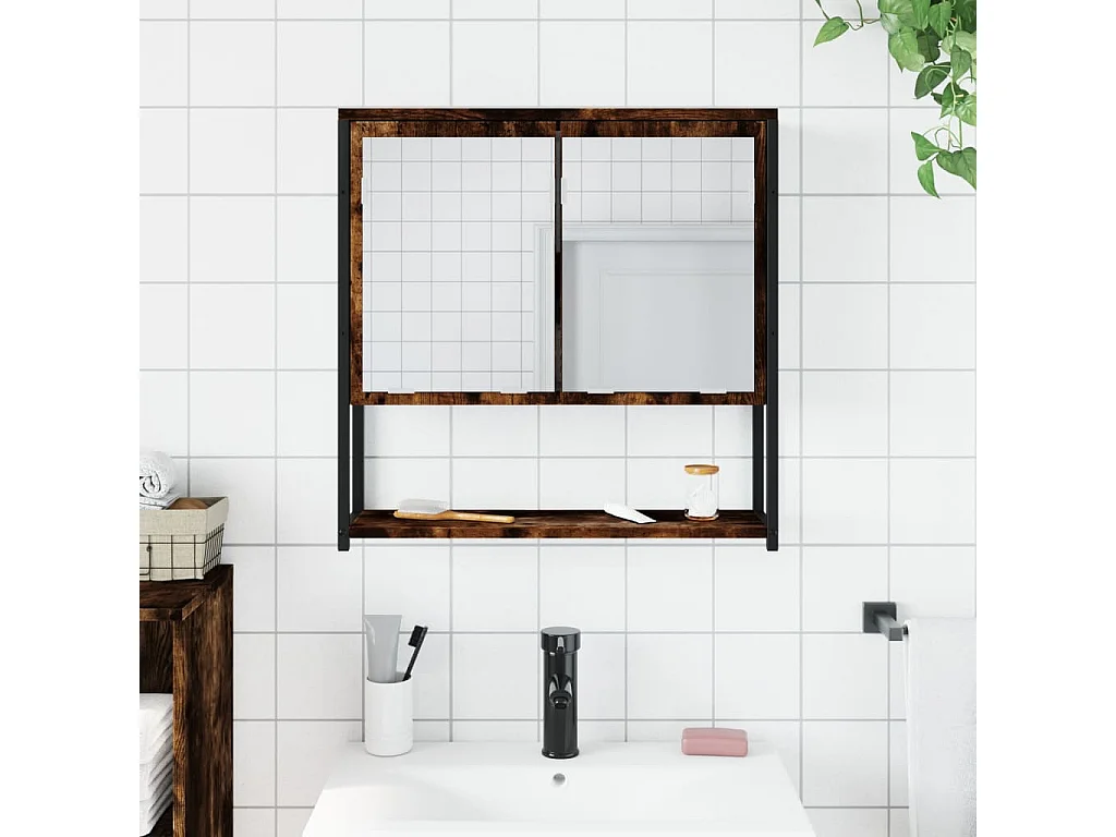 Armoire à miroir de salle de bain chêne fumé bois d’ingénierie