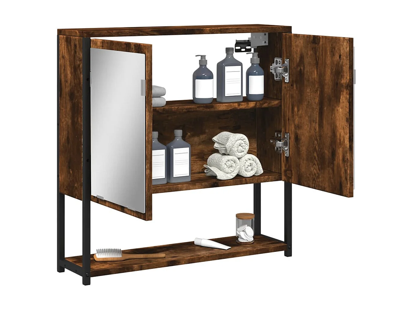 Armoire à miroir de salle de bain chêne fumé bois d’ingénierie