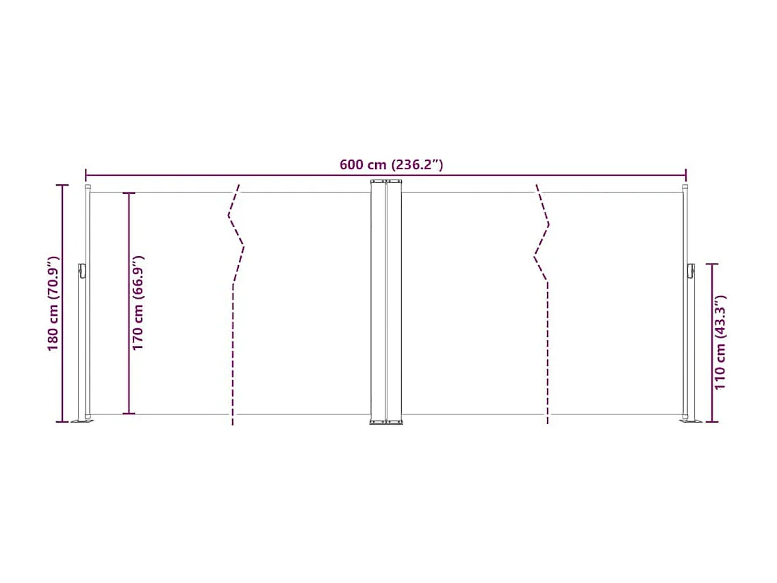 Toldo lateral retráctil Rojo 180x600 cm