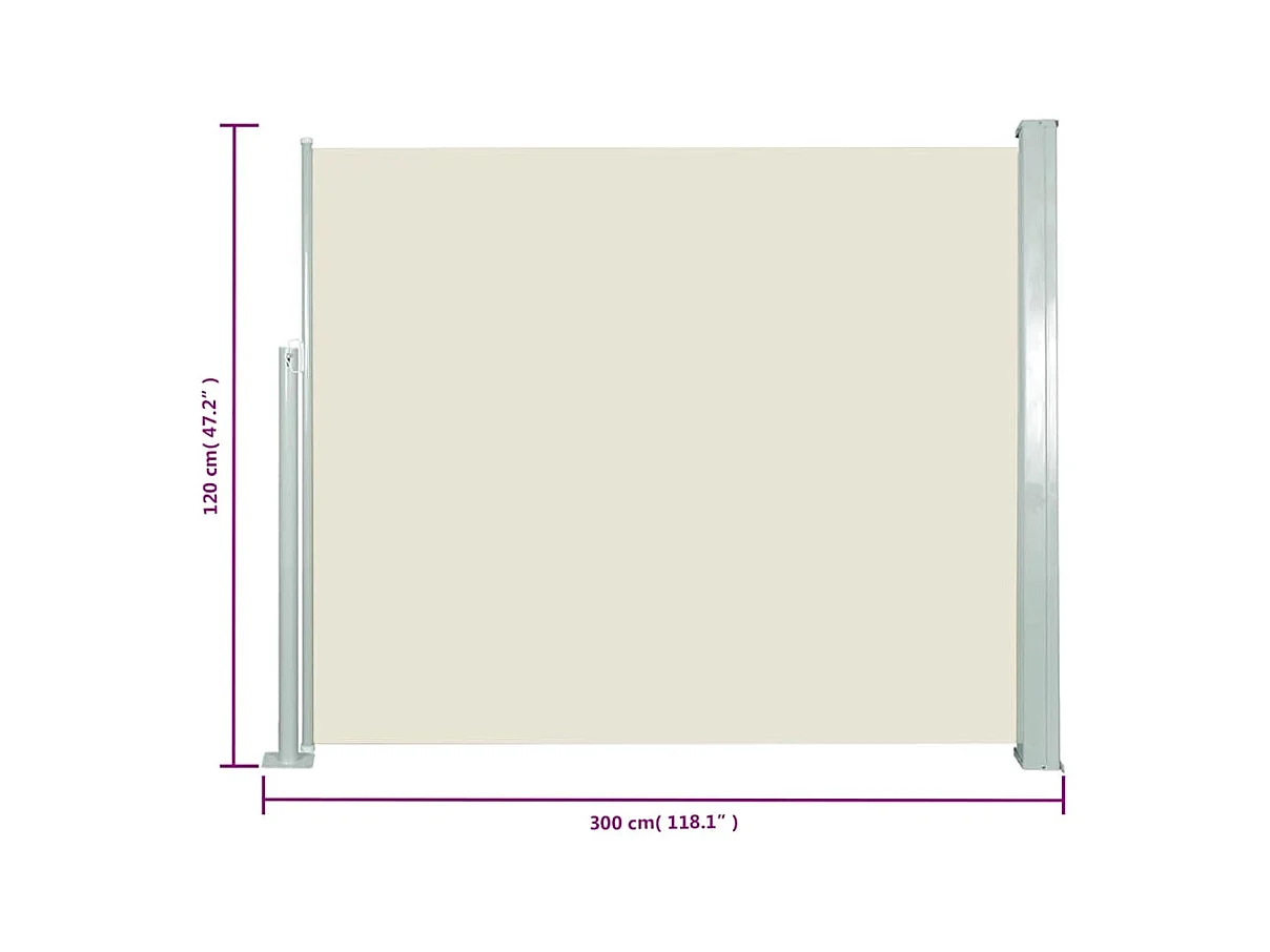 Auvent latéral rétractable 120 x 300 cm Blanc cassé