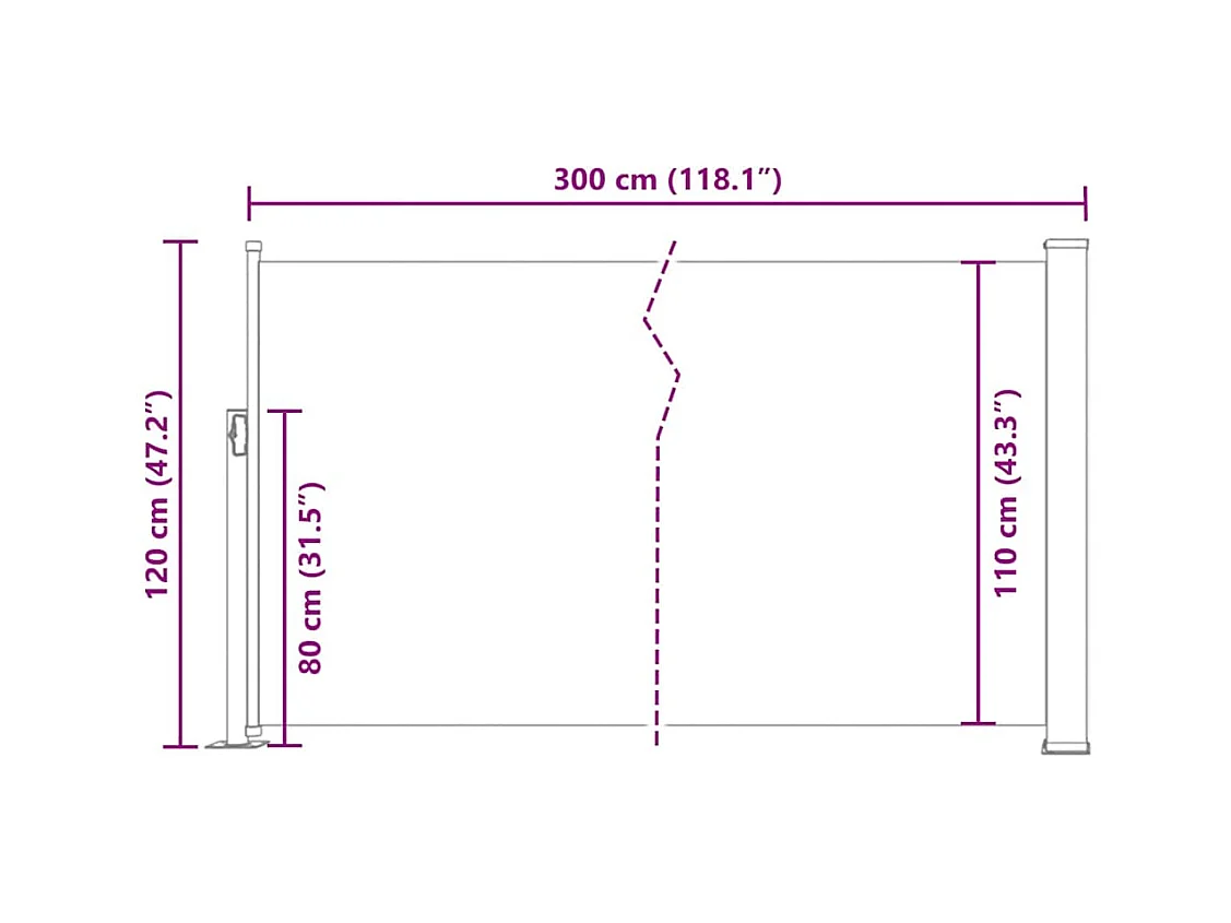 Auvent latéral rétractable 120 x 300 cm Blanc cassé
