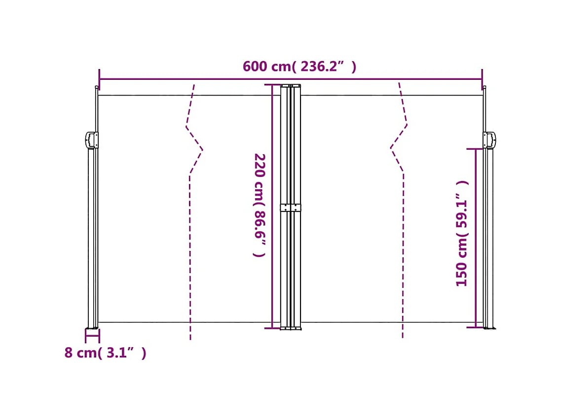 Auvent latéral rétractable crème 220x600 cm