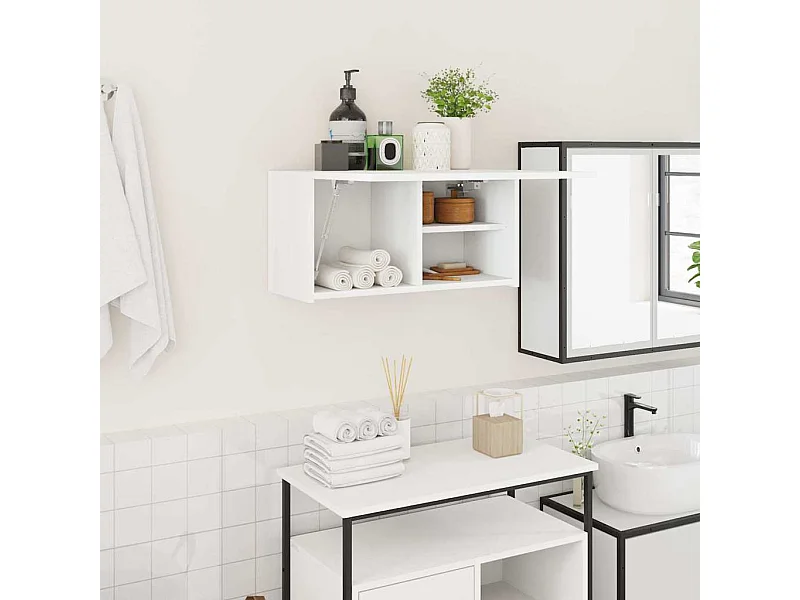 Mobiletto da bagno bianco 60x25x30 cm in legno ingegnerizzato