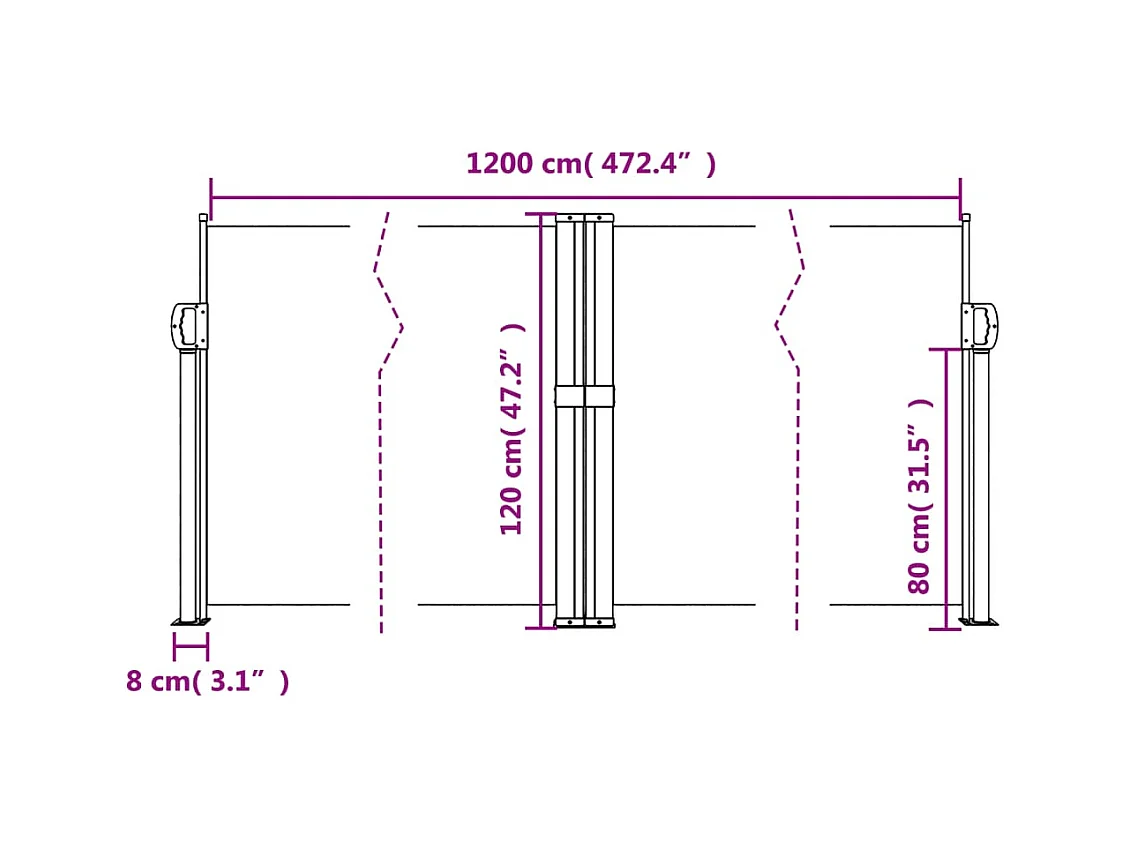 Uitschuifbaar zijluifel taupe 120x1200 cm