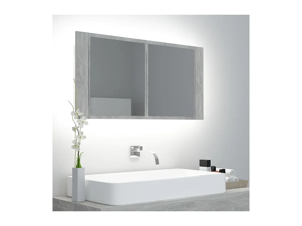 Mobiletto da bagno con specchio LED in acrilico grigio cemento