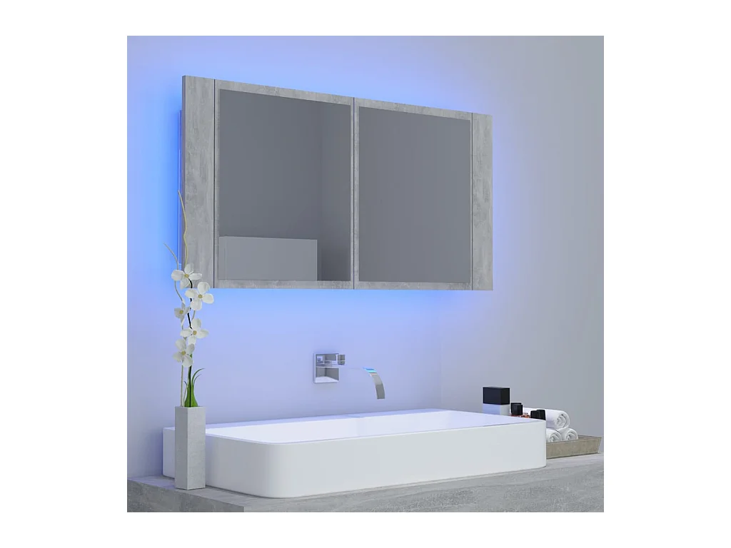 Mobiletto da bagno con specchio LED in acrilico grigio cemento