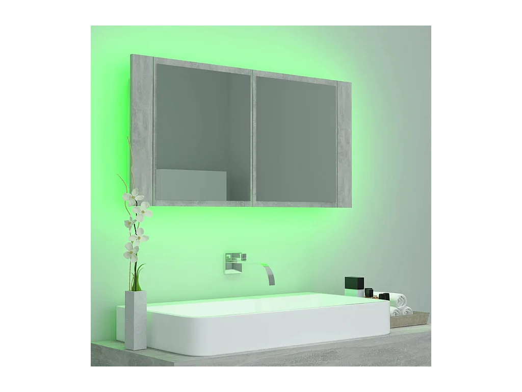 Mobiletto da bagno con specchio LED in acrilico grigio cemento