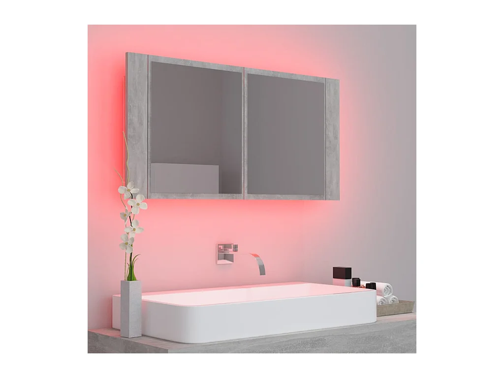 Mobiletto da bagno con specchio LED in acrilico grigio cemento