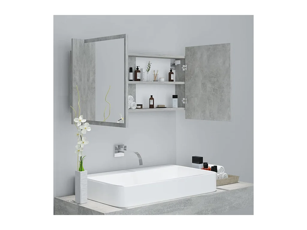 Mobiletto da bagno con specchio LED in acrilico grigio cemento