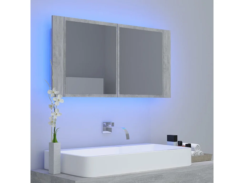 Armoire de salle de bain à miroir LED Gris béton Acrylique