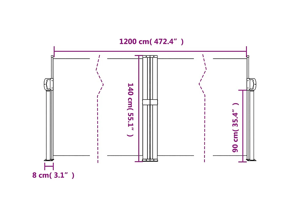 Auvent latéral rétractable noir 140x1200 cm