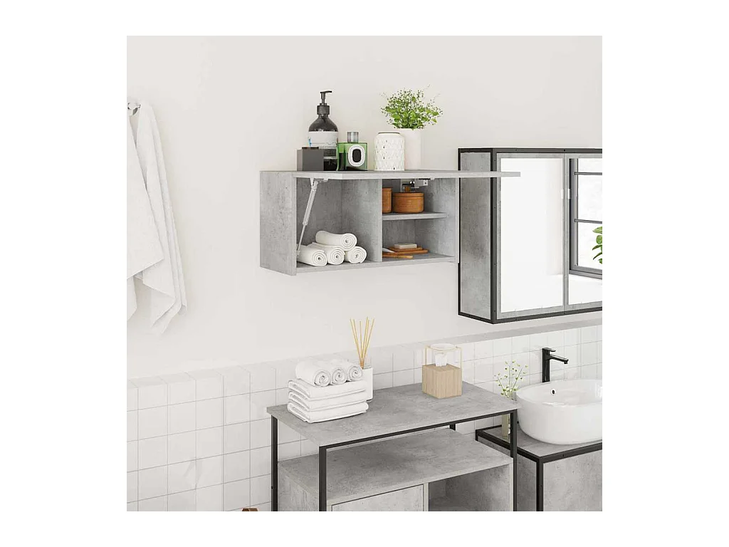 Mobiletto da bagno a muro grigio cemento 60x25x30 cm in legno ingegnerizzato