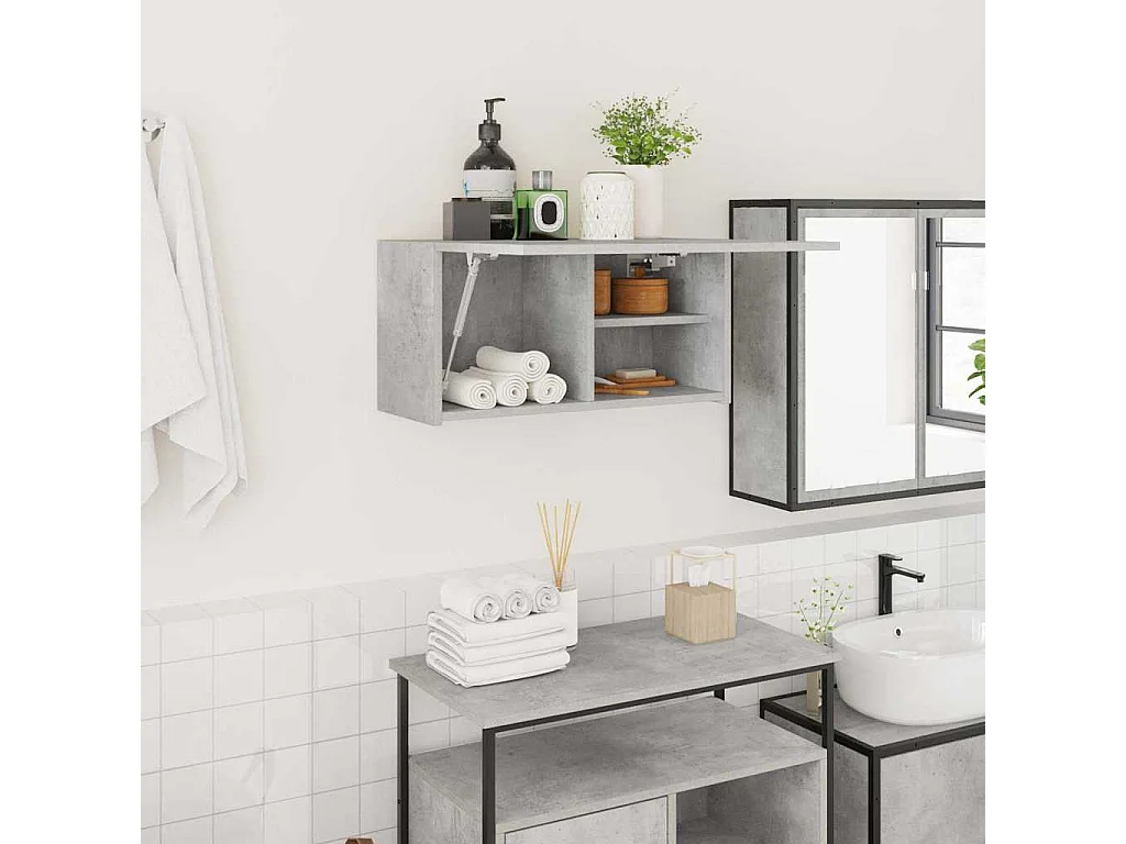 Armoire murale de bain gris béton 60x25x30 cm bois d'ingénierie