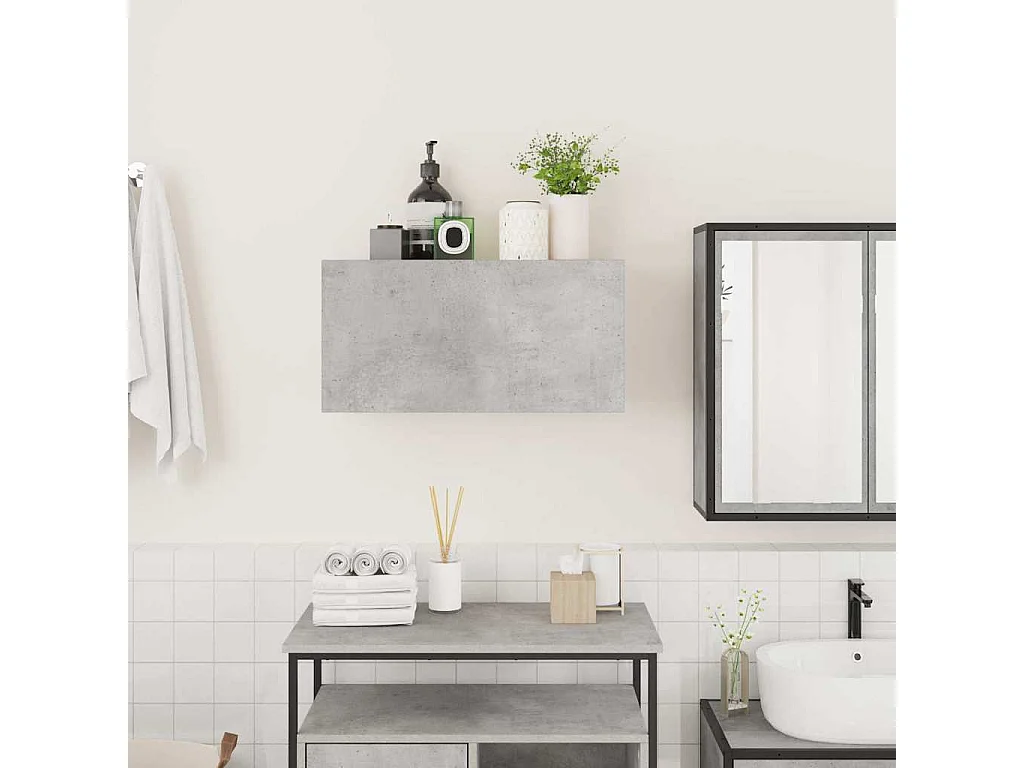 Armoire murale de bain gris béton 60x25x30 cm bois d'ingénierie