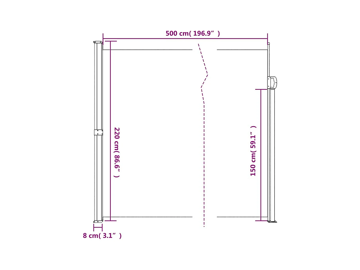 Auvent latéral rétractable marron 220x500 cm