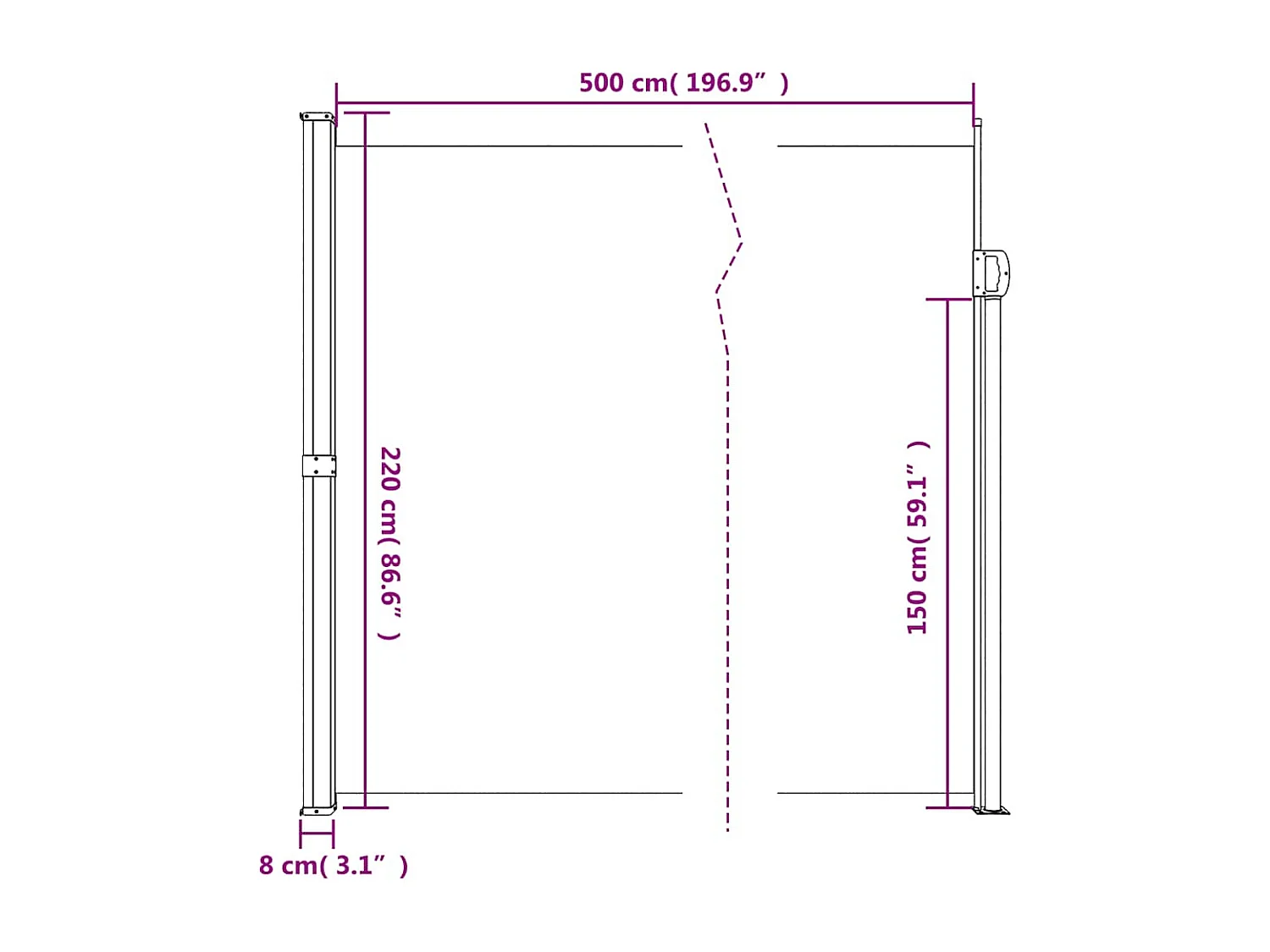 Toldo lateral retráctil marrón 220x500 cm