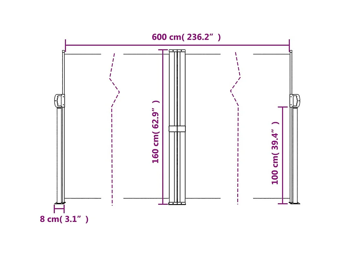 Tenda da sole laterale retrattile nera 160x600 cm