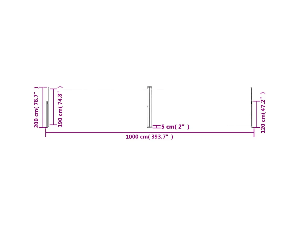 Auvent latéral rétractable Anthracite 200x1000 cm