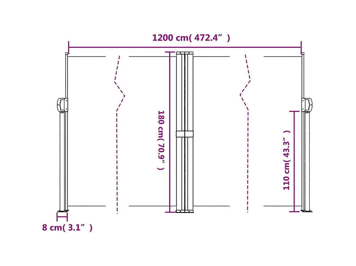 Tenda da sole laterale retrattile nera 180x1200 cm