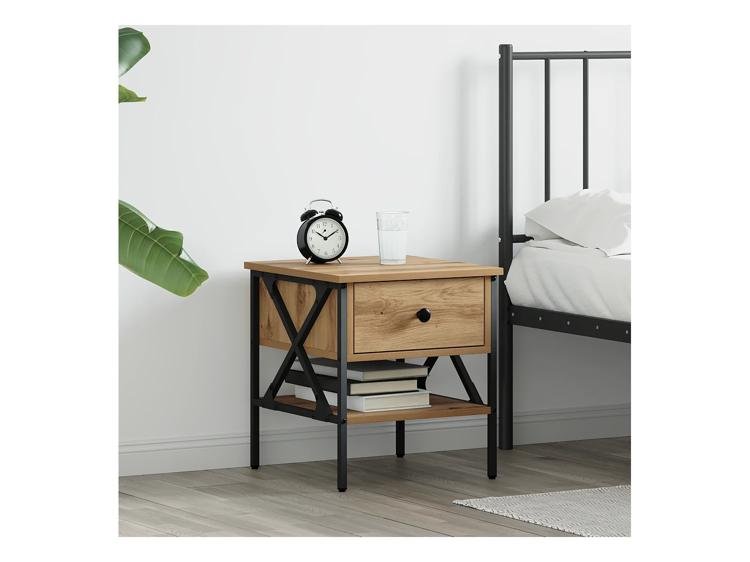 Table de chevet en chêne 40x42x45 cm en bois d'ingénierie