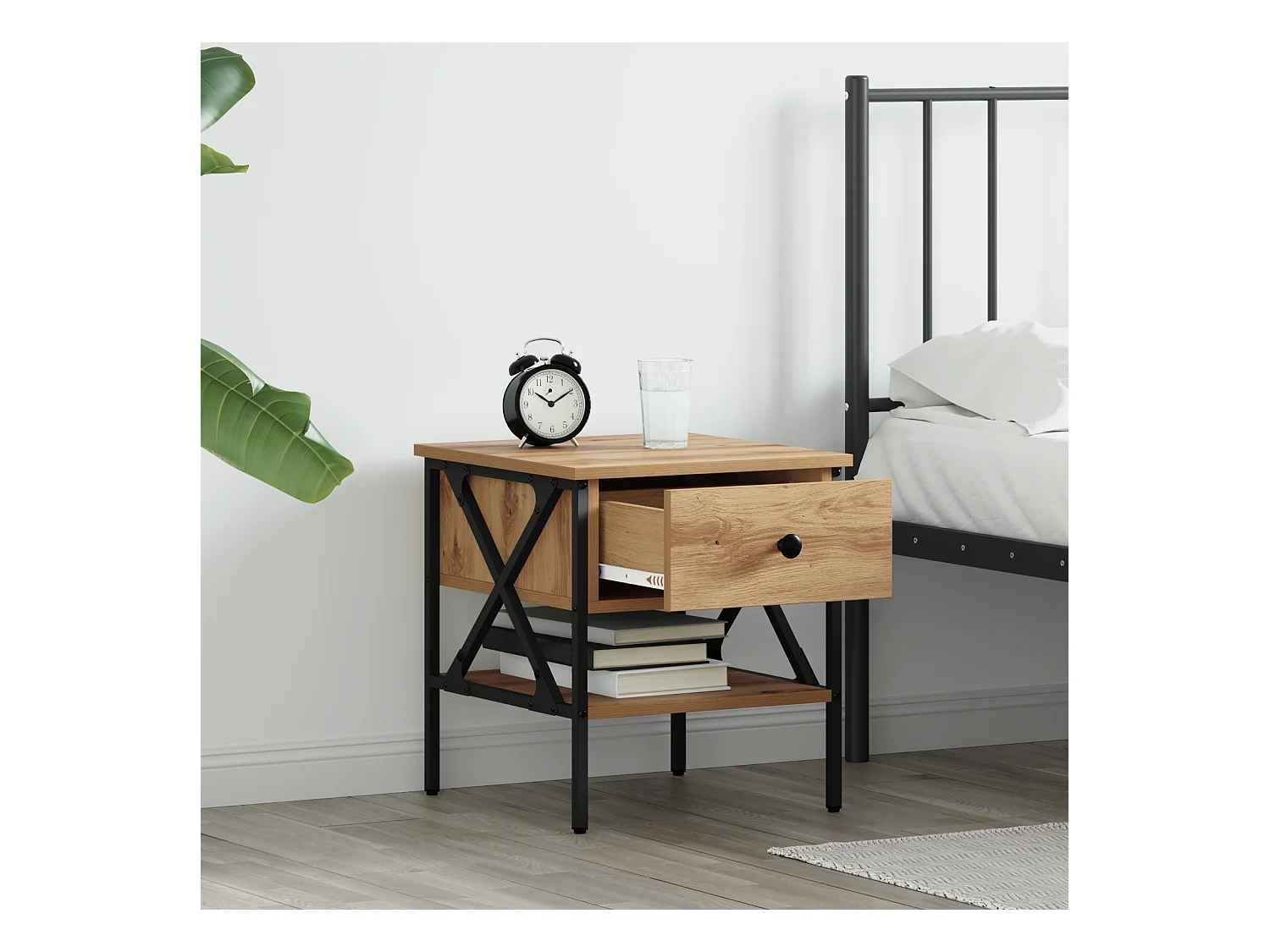 Table de chevet en chêne 40x42x45 cm en bois d'ingénierie