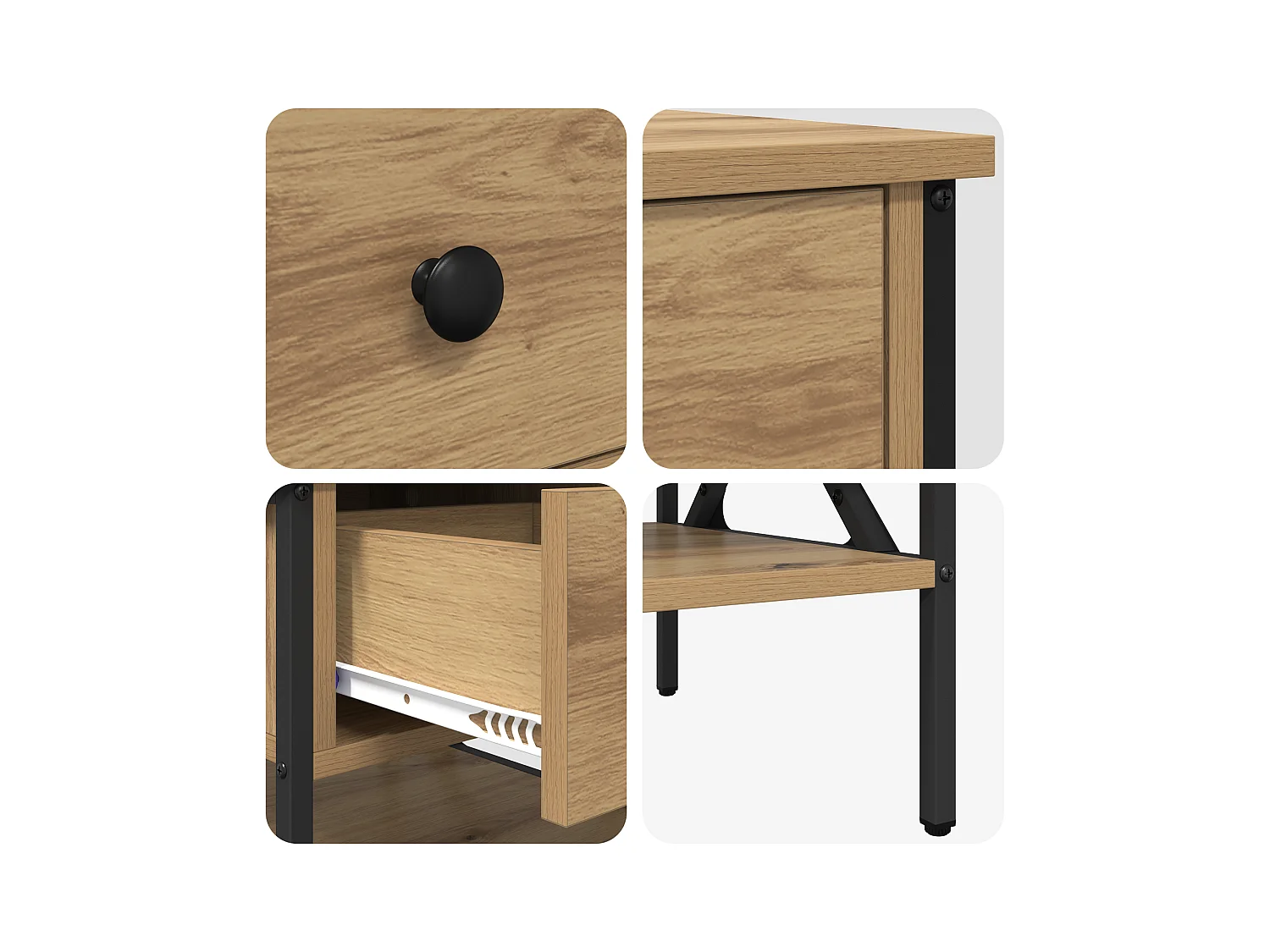 Table de chevet en chêne 40x42x45 cm en bois d'ingénierie