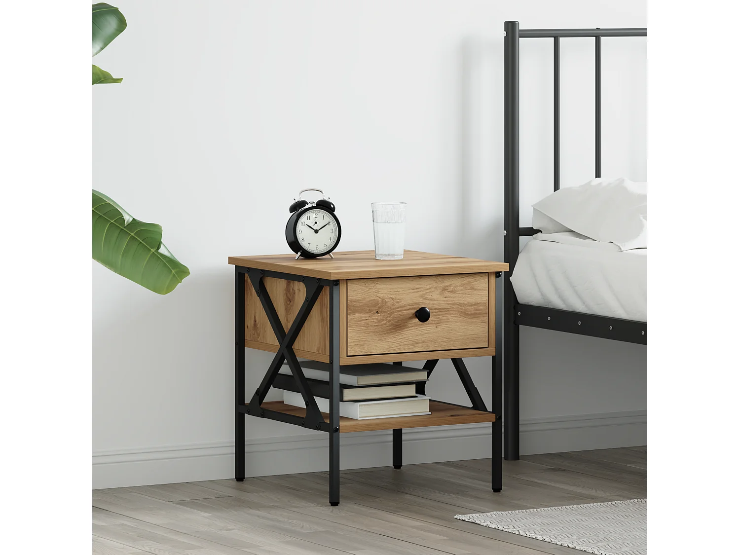 Table de chevet en chêne 40x42x45 cm en bois d'ingénierie