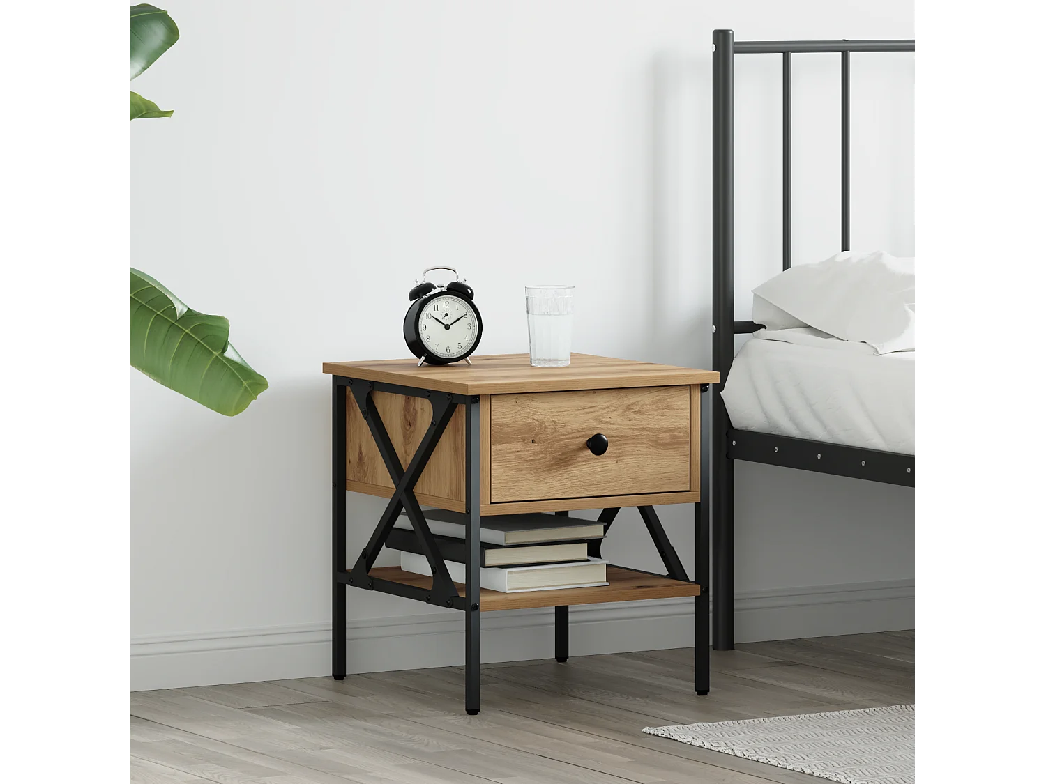 Table de chevet en chêne 40x42x45 cm en bois d'ingénierie