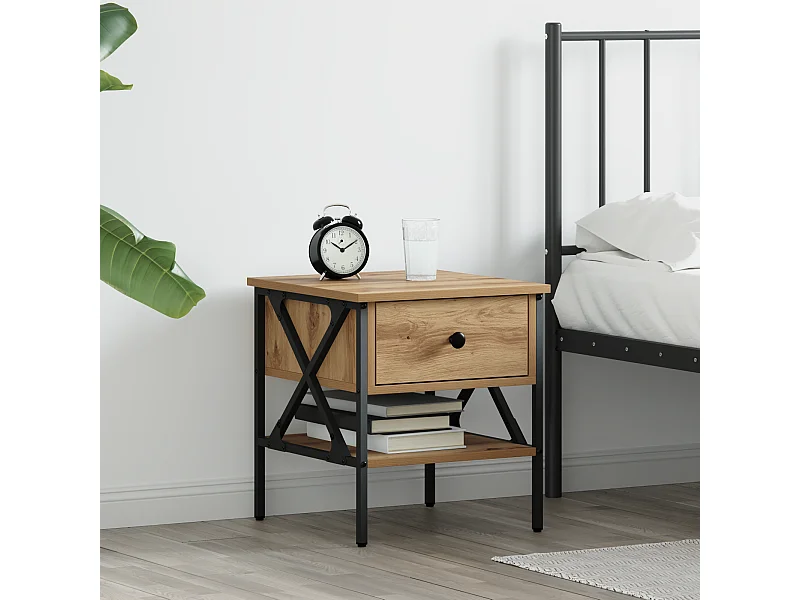 Table de chevet en chêne 40x42x45 cm en bois d'ingénierie