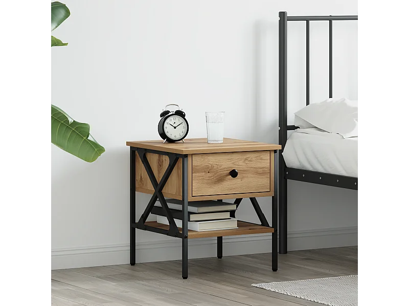 Table de chevet en chêne 40x42x45 cm en bois d'ingénierie