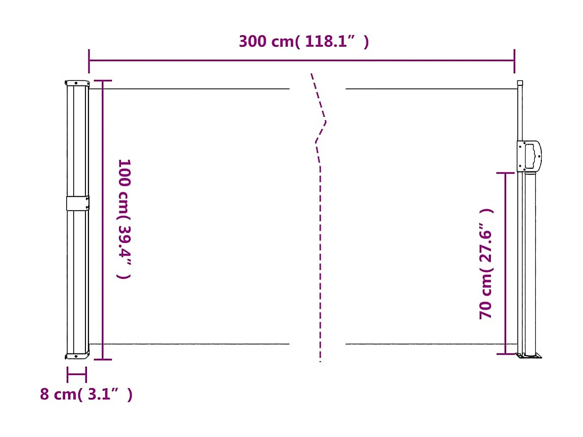 Toldo lateral retráctil verde oscuro 100x300 cm